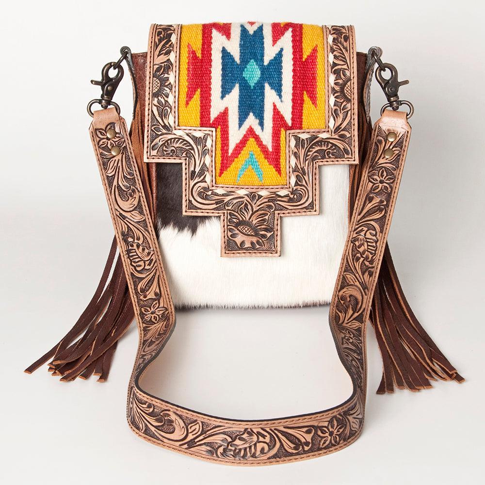 ADBG856E American Darling Hand Tooled Saddle Blanket Hair On Genuine Leather Women Bag Western Handbag Purse