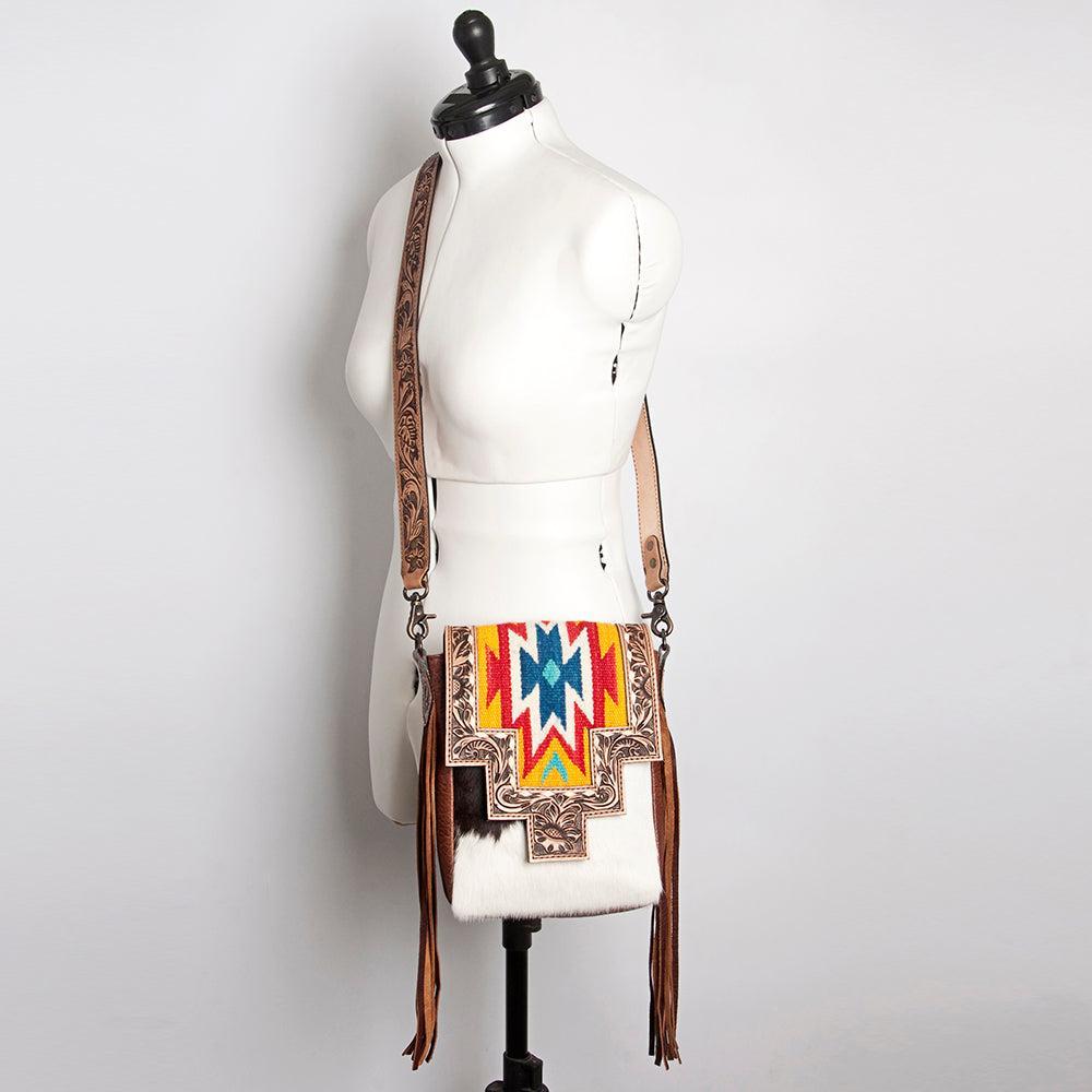 ADBG856E American Darling Hand Tooled Saddle Blanket Hair On Genuine Leather Women Bag Western Handbag Purse