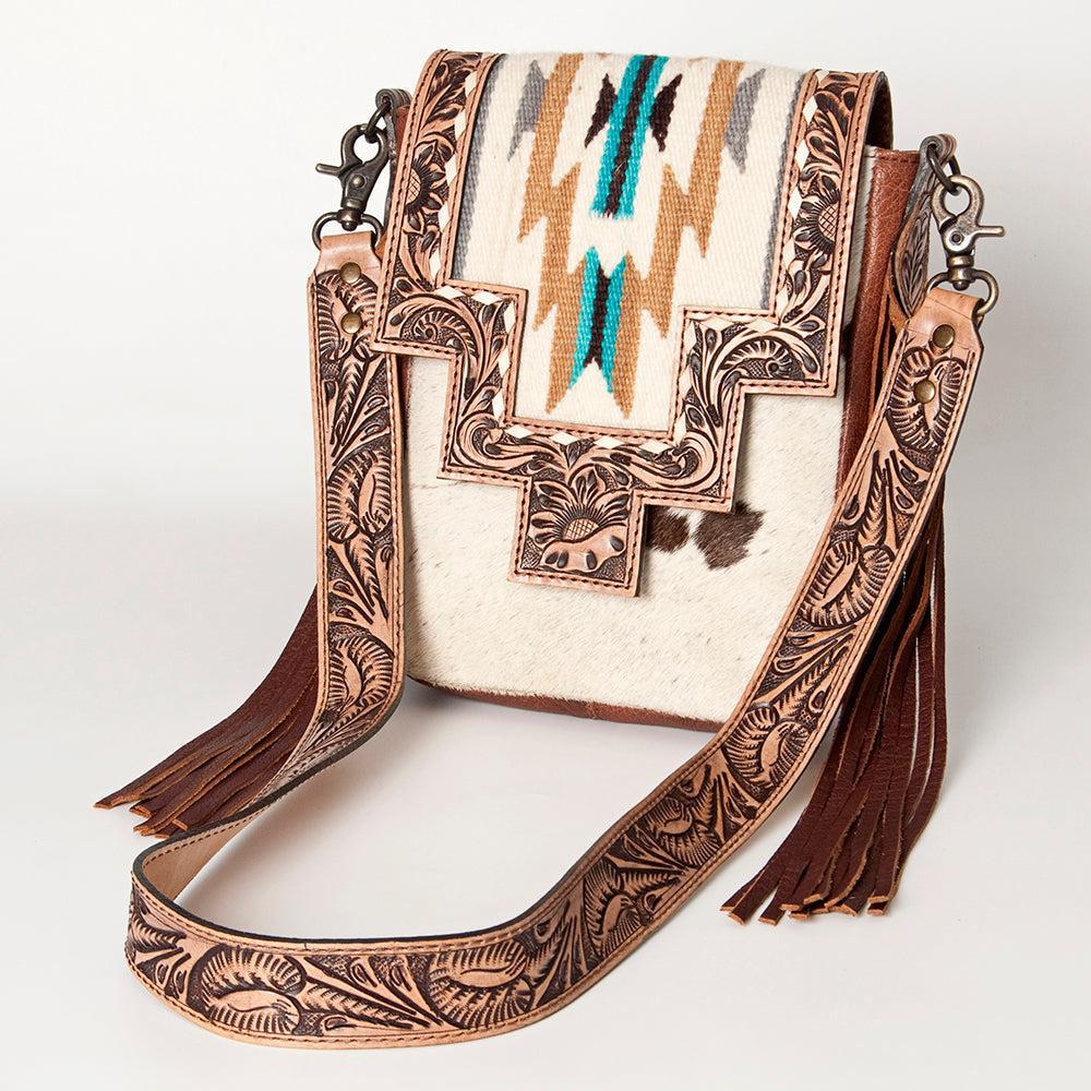 ADBG856F American Darling Hand Tooled Saddle Blanket Hair On Genuine Leather Women Bag Western Handbag Purse
