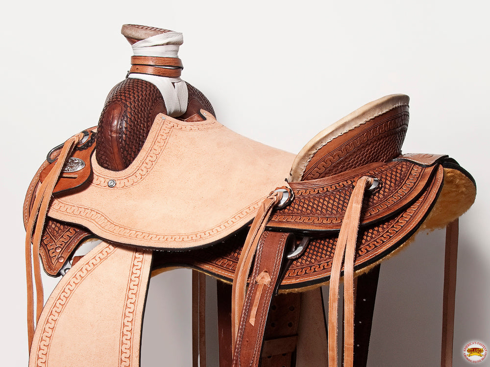 Western Horse Basketweave Saddle American Leather Wade Ranch Roping Brown Hilason