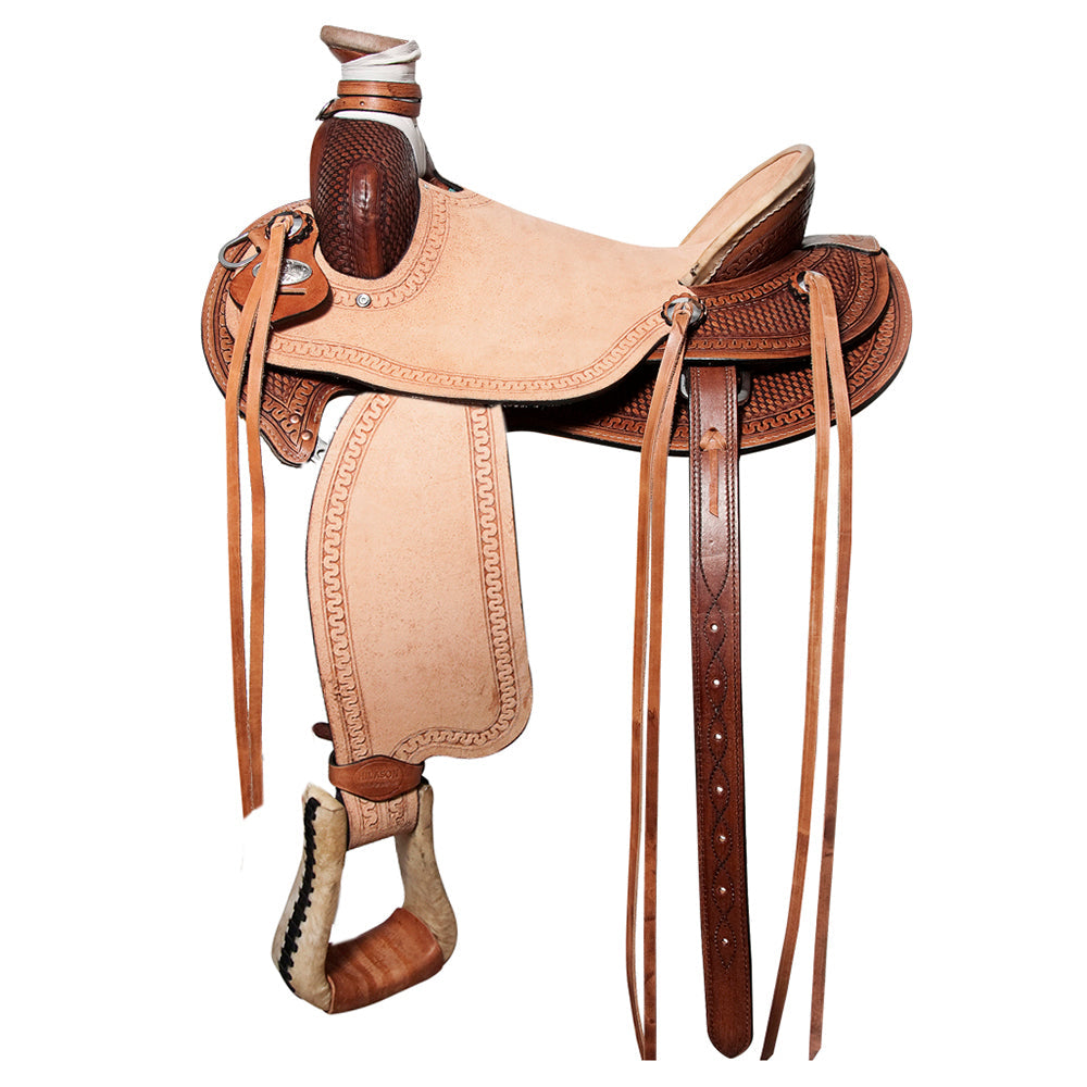 Western Horse Basketweave Saddle American Leather Wade Ranch Roping Brown Hilason