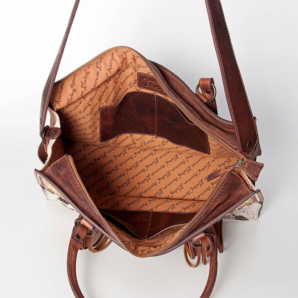 American Darling Tote Hand Tooled Hair On Genuine Leather Women Bag Western Handbag Purse