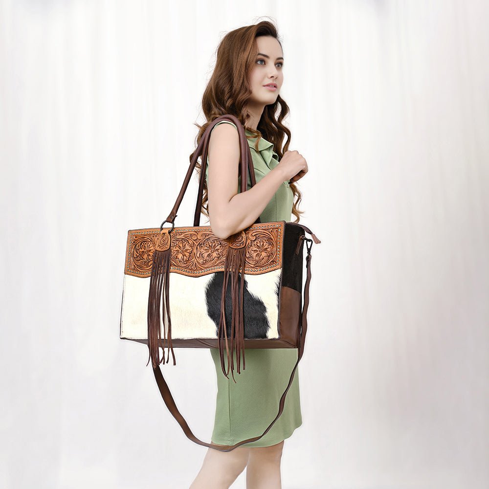 American Darling Tote Hand Tooled Hair On Genuine Leather Women Bag Western Handbag Purse