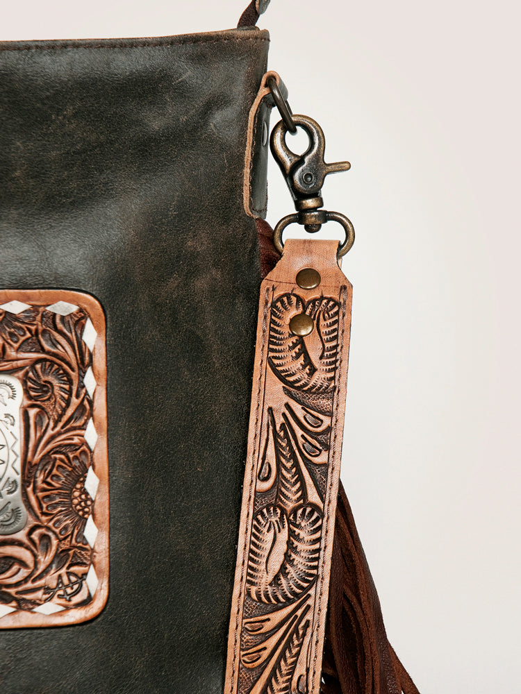 American Darling ADBGS192V Messenger Hand Tooled Hair On Genuine Leather Women Bag Western Handbag Purse