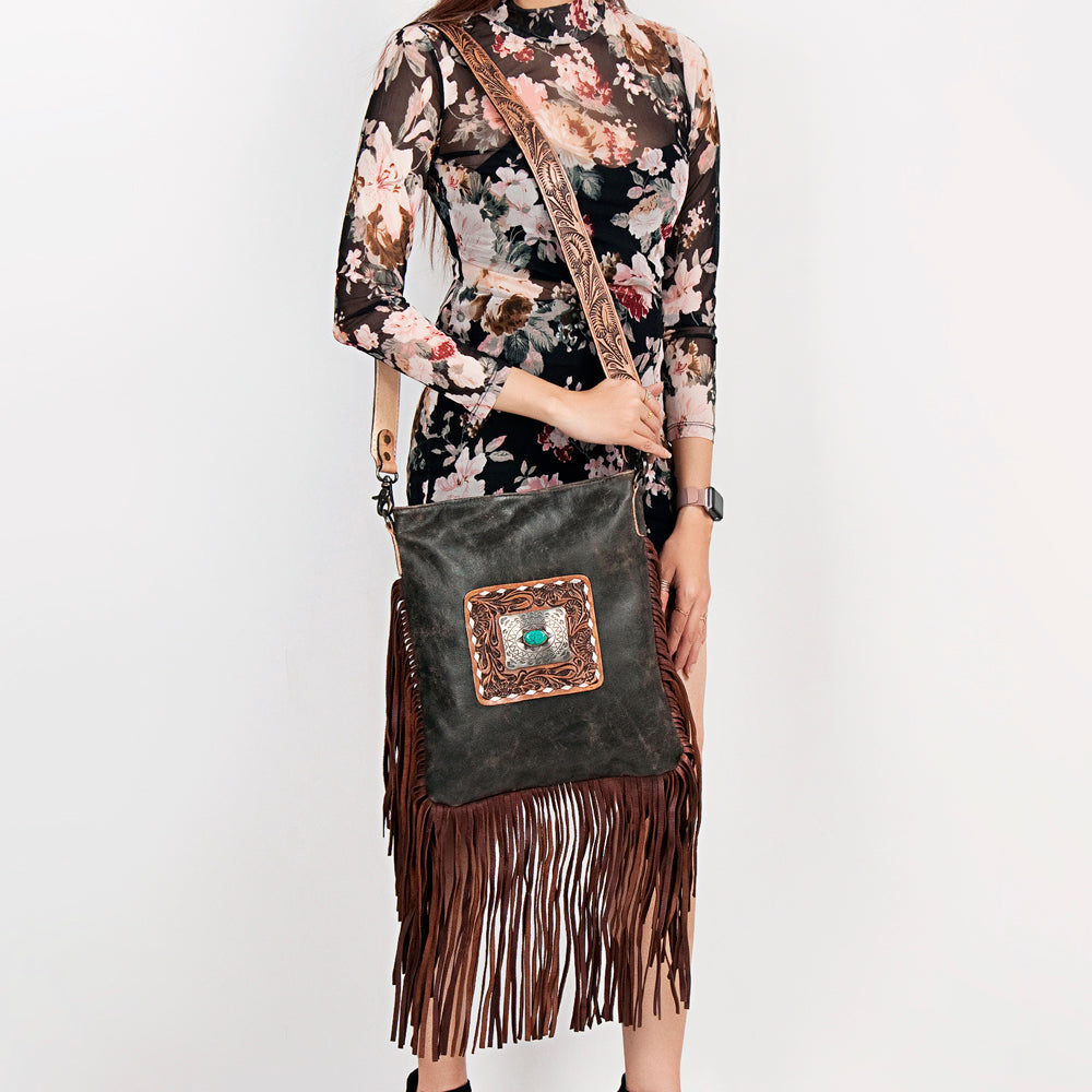 American Darling ADBGS192V Messenger Hand Tooled Hair On Genuine Leather Women Bag Western Handbag Purse