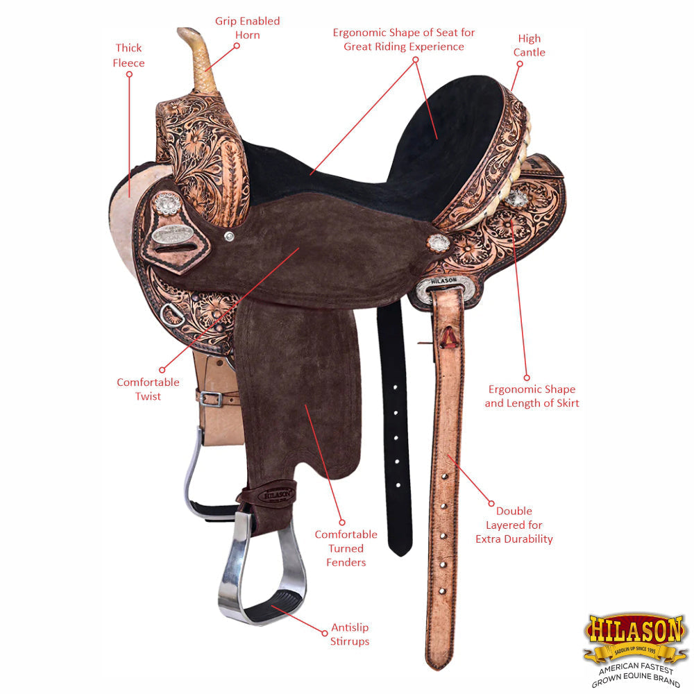 Hilason Western Horse Ranch Roping Saddle American Leather Hilason Tan pleasure endurance