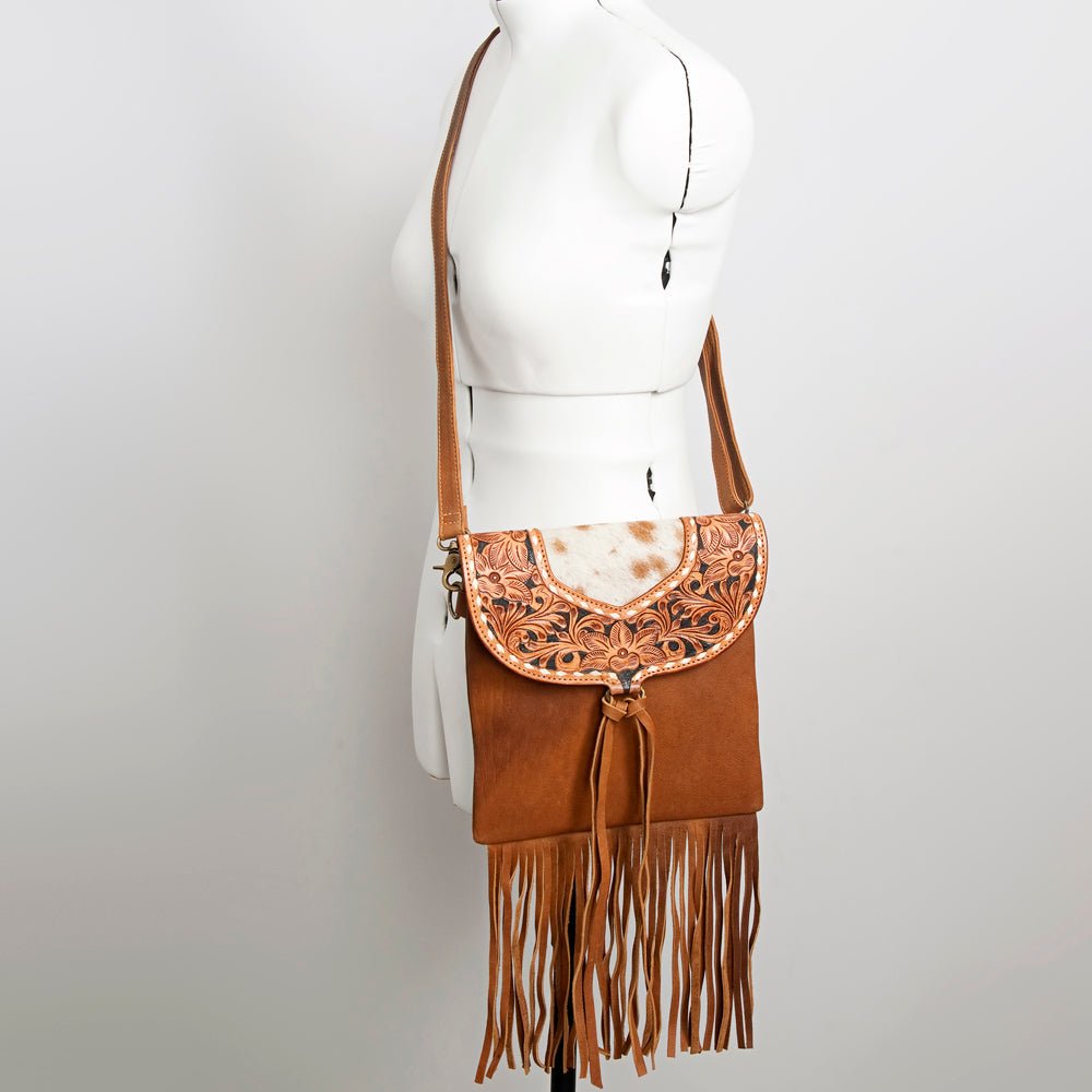 American Darling Messenger Hand Tooled Hair On Genuine Leather Women Bag Western Handbag Purse