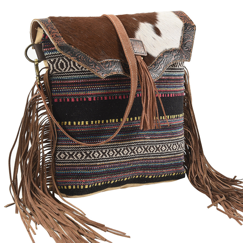 OHLAY KB116 Cross Body Upcycled Wool Upcycled Canvas Embossed Hair-On Genuine Leather women bag western handbag purse