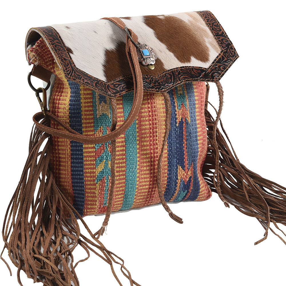 OHLAY KB119 Cross Body Upcycled Wool Upcycled Canvas Embossed Hair-On Genuine Leather women bag western handbag purse