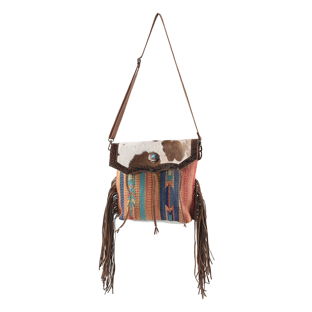 OHLAY KB119 Cross Body Upcycled Wool Upcycled Canvas Embossed Hair-On Genuine Leather women bag western handbag purse