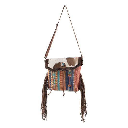 OHLAY KB119 Cross Body Upcycled Wool Upcycled Canvas Embossed Hair-On Genuine Leather women bag western handbag purse