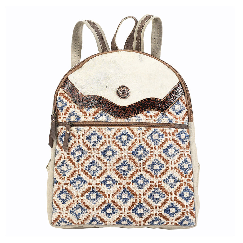 OHLAY KB138 Backpack Hand Tooled Upcycled Canvas Hair-On Genuine Leather women bag western handbag purse