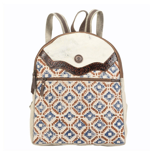 OHLAY KB138 Backpack Hand Tooled Upcycled Canvas Hair-On Genuine Leather women bag western handbag purse