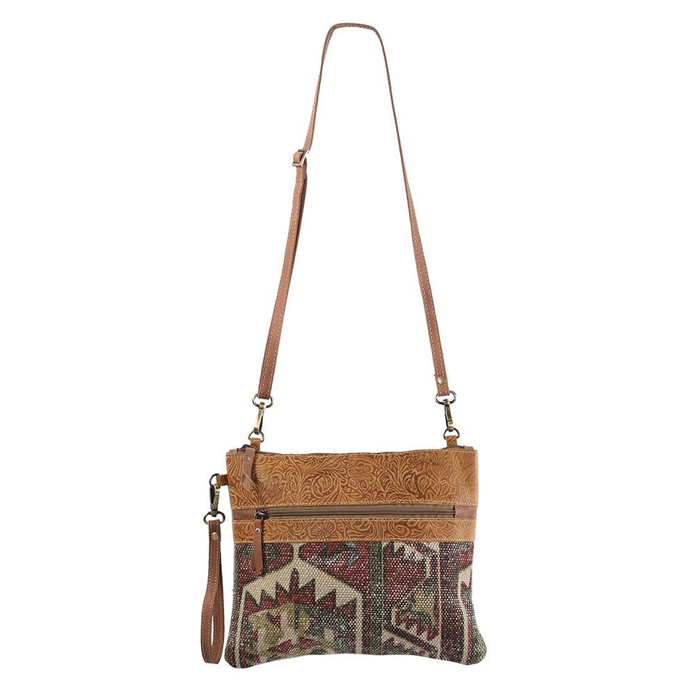 OHLAY KB202 Cross Body Upcycled Wool Upcycled Canvas Embossed Genuine Leather women bag western handbag purse