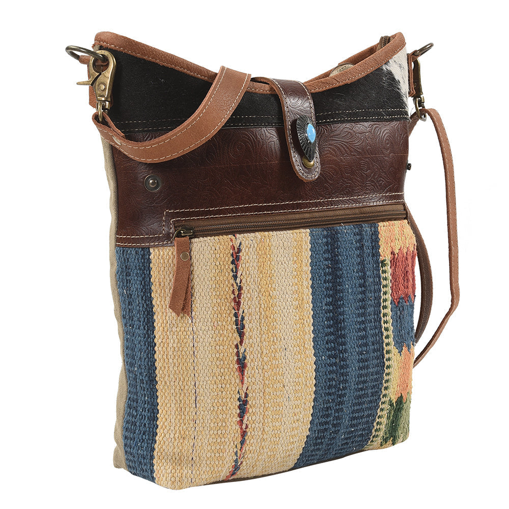 OHLAY MESSENGER Upcycled Wool Upcycled Canvas Embossed Hair-on Genuine Leather women bag western handbag purse