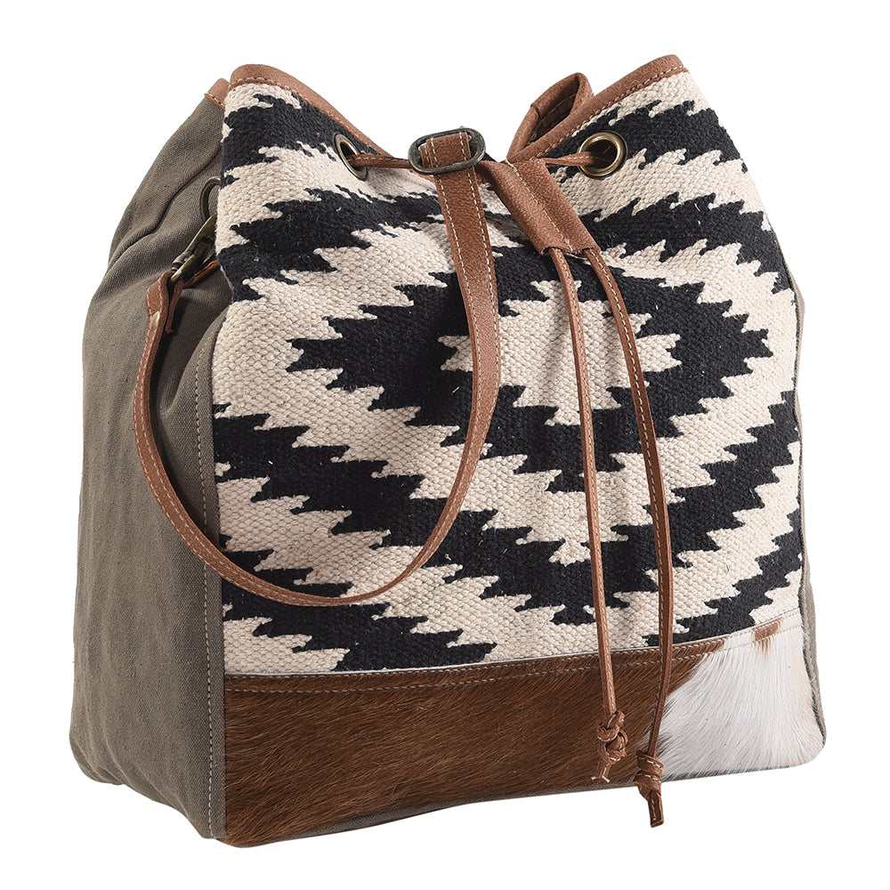 OHLAY KB271 Bucket Upcycled Wool Upcycled Canvas Hair-On Genuine Leather women bag western handbag purse
