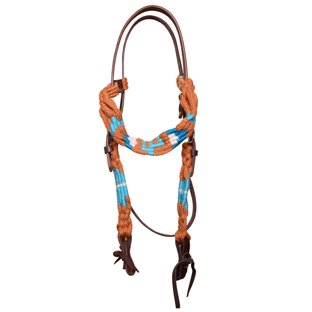 HILASON Cactus Western Wool Breast Collar Headstall Set Tack Set Blue & Brown