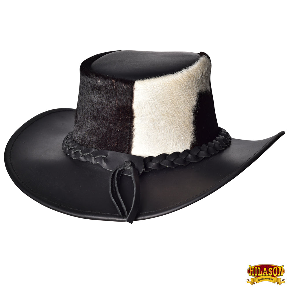 Hilason Cow Leather laminated Cowboy Hat Black