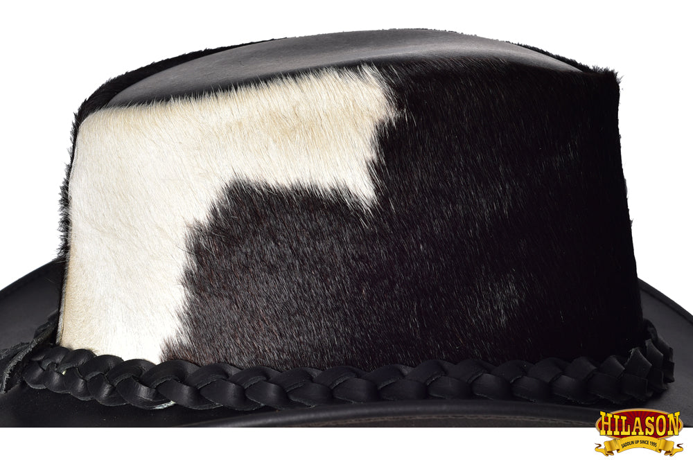 Hilason Cow Leather laminated Cowboy Hat Black