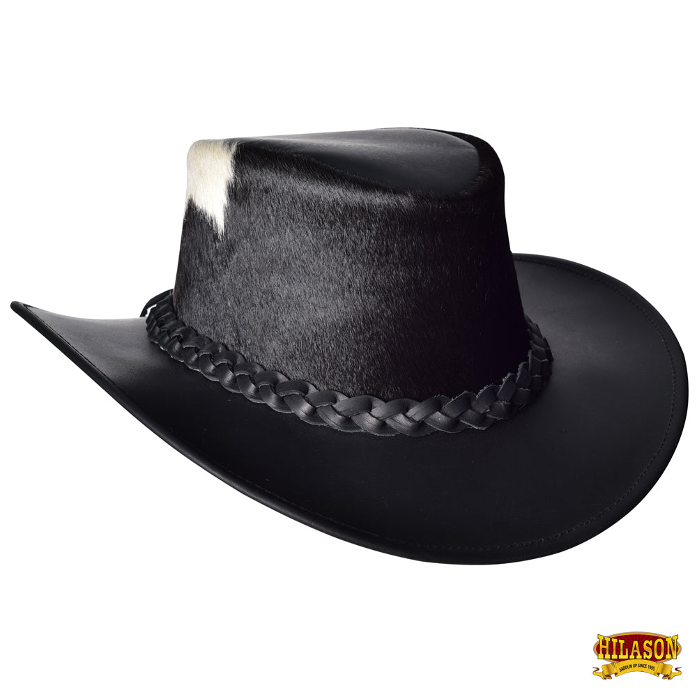 Hilason Cow Leather laminated Cowboy Hat Black