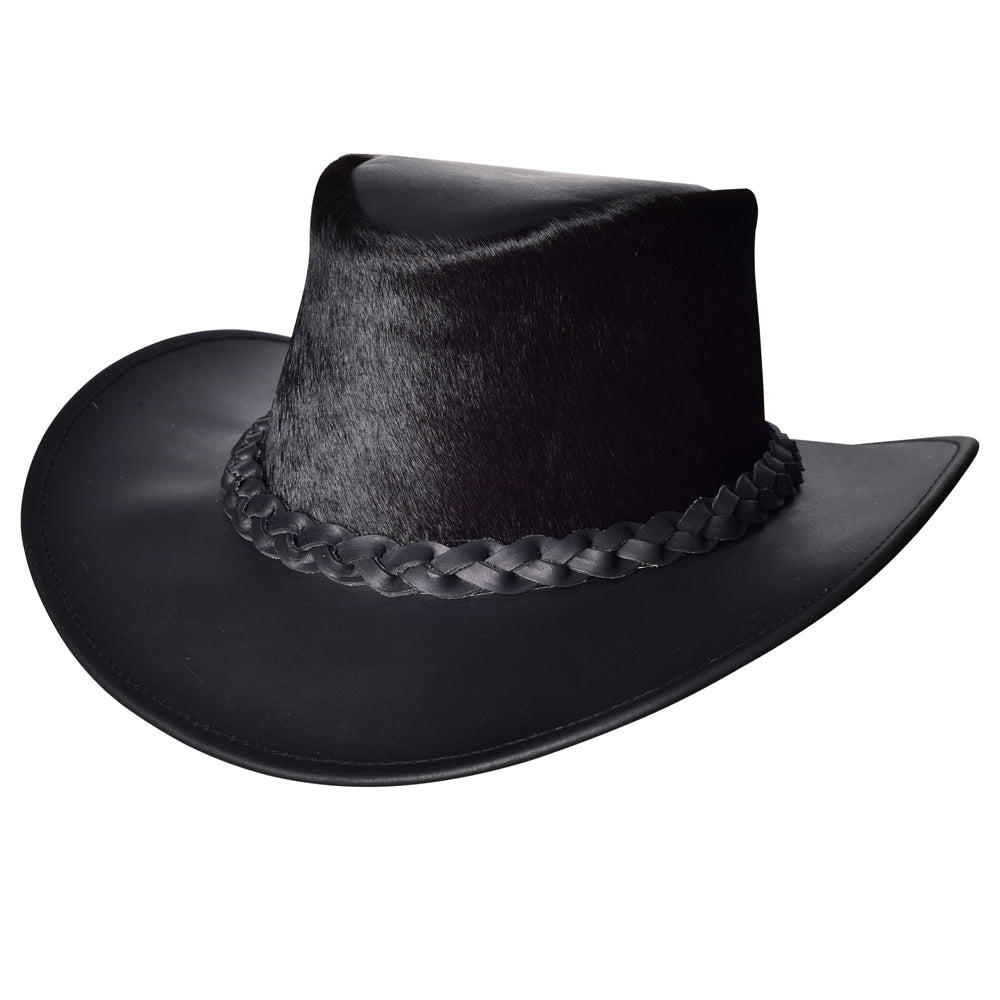 Hilason Cow Leather laminated Cowboy Hat Black