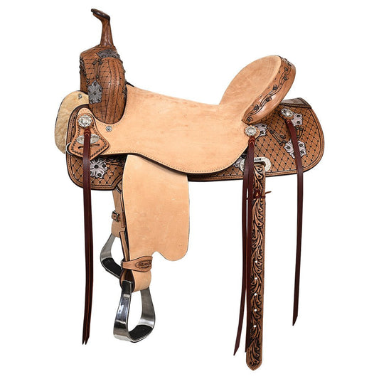 Hilason Western Horse Barrel Flex Trail Saddle American Leather Brown
