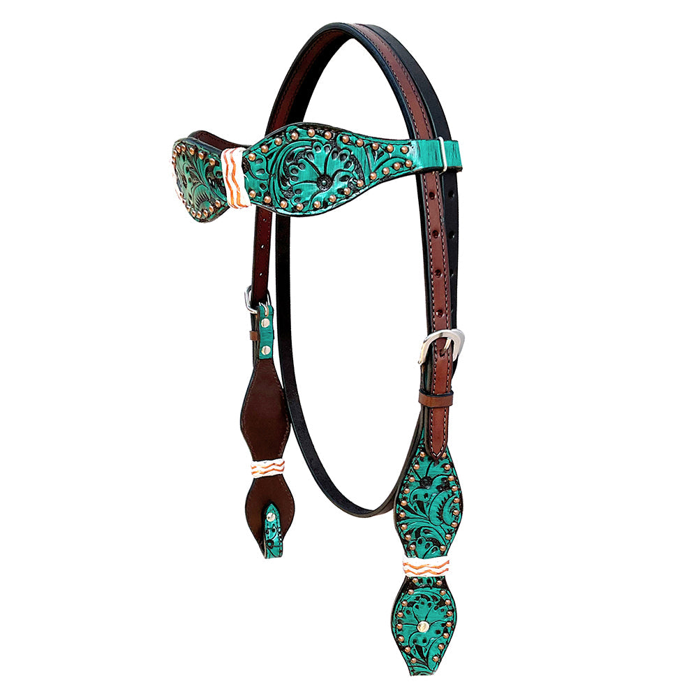 Hilason Western Horse Headstall Rawhide Braided American Leather Turquoise