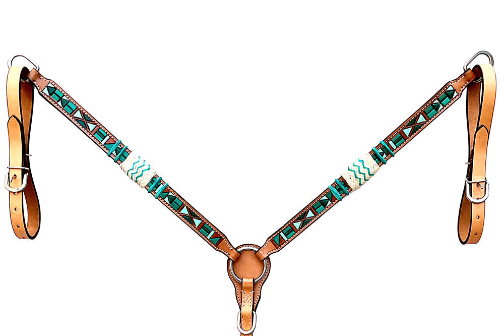 Western Horse Breast Collar With Braided Rawhide Detailing Tan Leather