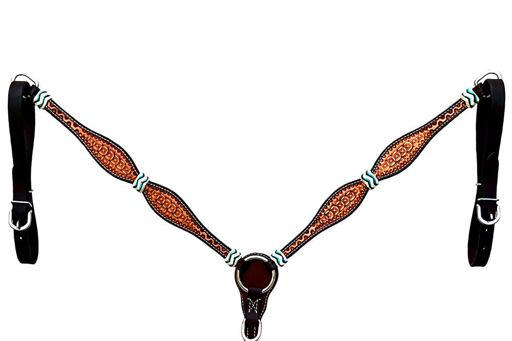 Hilason Western Horse Hand Tooled American Leather Breast Collar Headstall Rawhide Braided Brown