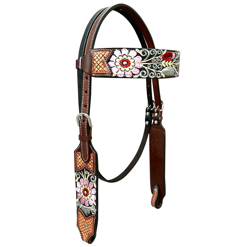 Bar H Equine Western Horse Floral Genuine American Leather Breast Collar Headstall Tack Set