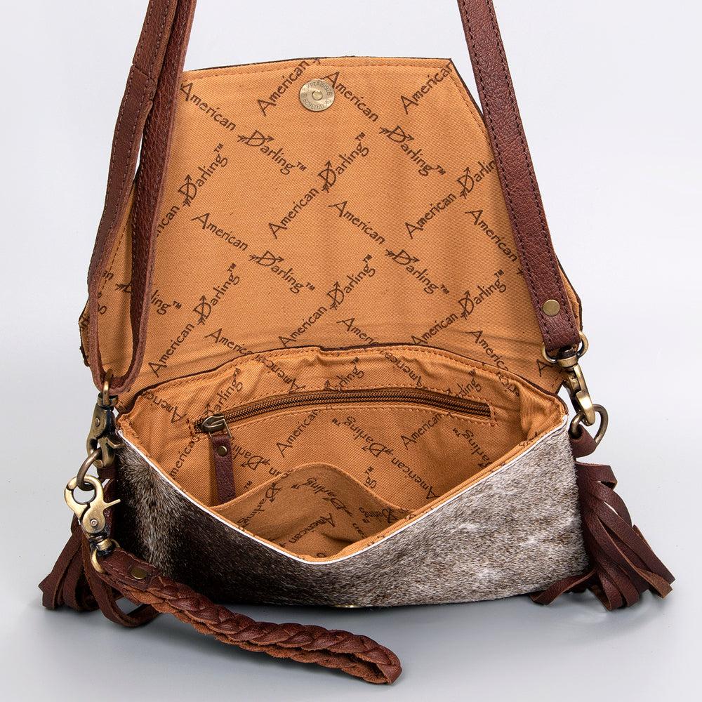 American Darling Clutch Hand Tooled Hair-On Genuine Leather Women Bag Western Handbag Purse