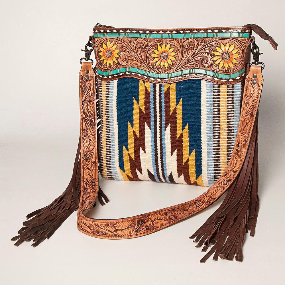 American Darling ADBGZ642B Signature Crossbody Hand Tooled Saddle Blanket Genuine Leather Women Bag Western Handbag Purse