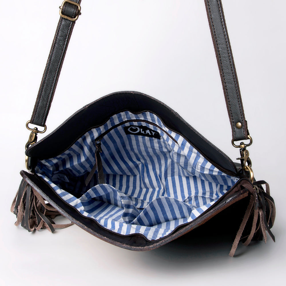 Ohlay Bags KBA107 Cross Body I Hand Tooled Hair-On Genuine Leather Women Bag Western Handbag Purse