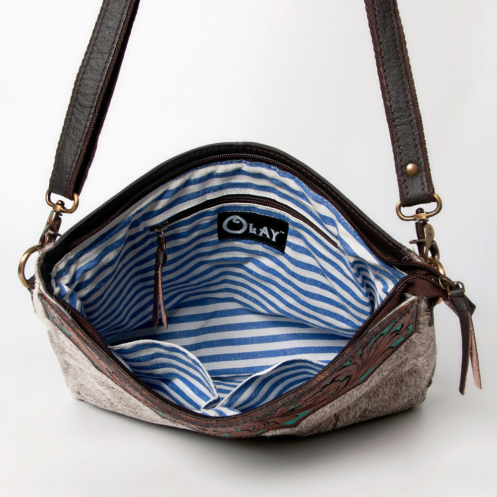 Ohlay Bags KBA112 Cross Body I Hand Tooled Hair-On Genuine Leather Women Bag Western Handbag Purse
