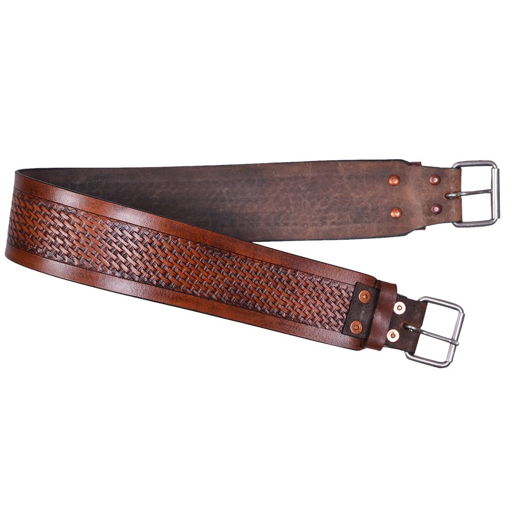 Comfytack Horse Saddle Cinch Girth Handtooled Leather Antique Tan