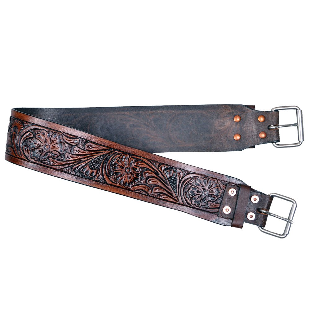 Comfytack Horse Saddle Cinch Girth Handtooled Leather Antique Brown