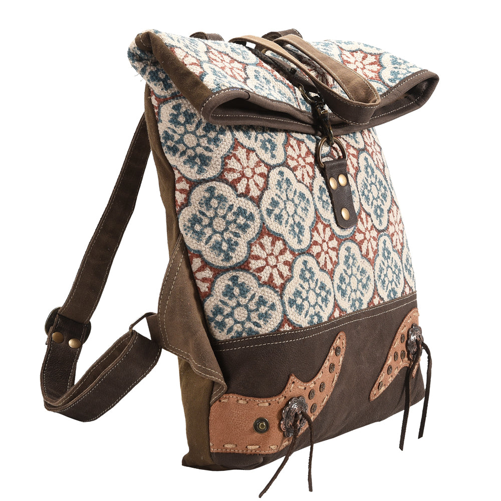 OHLAY KB377 Backpack Upcycled Canvas Genuine Leather women bag western handbag purse