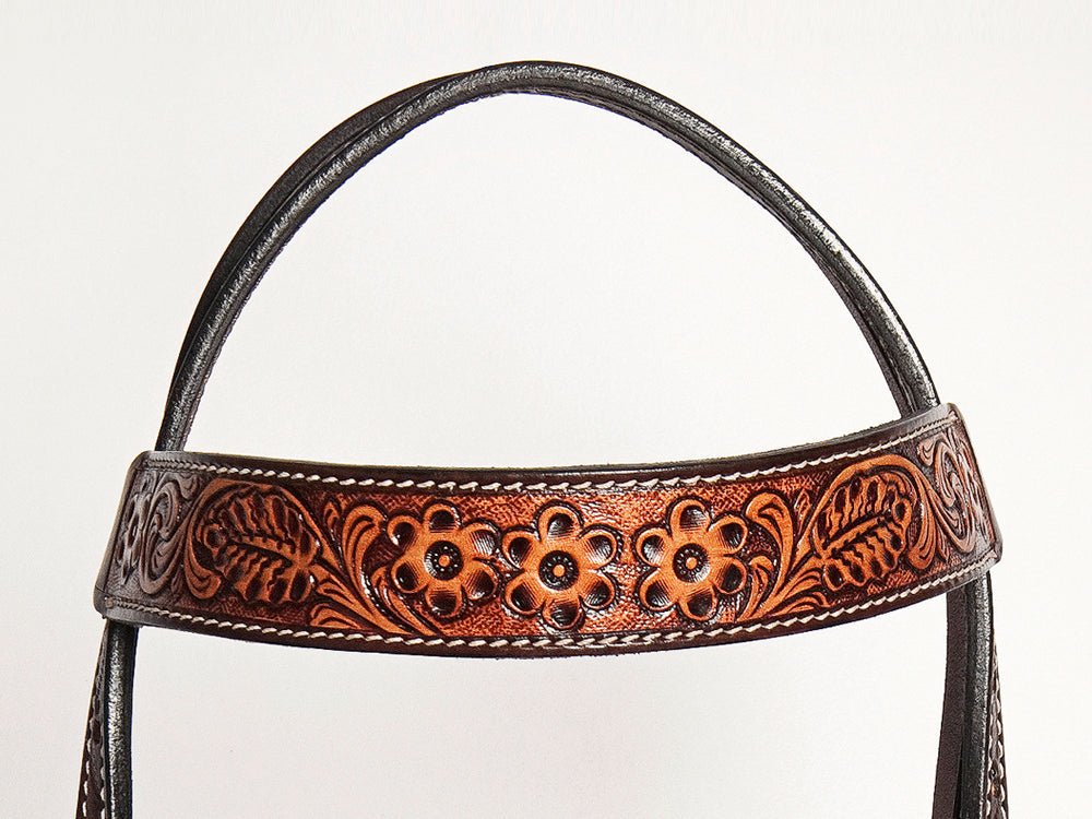 HILASON Western American Leather Horse Headstall & Breast Collar Floral Carved Tack Set Dark Brown