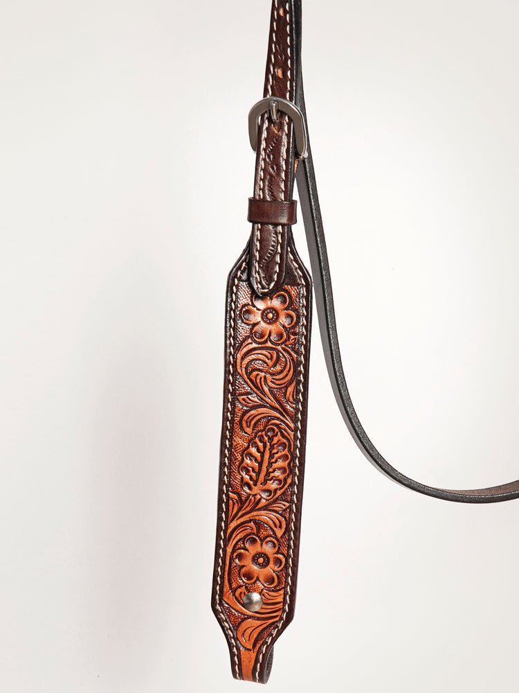 HILASON Western American Leather Horse Headstall & Breast Collar Floral Carved Tack Set Dark Brown