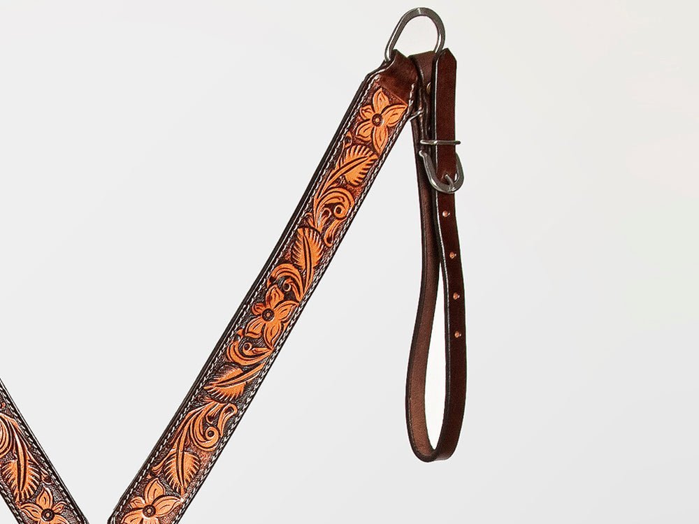 HILASON Western American Leather Horse Headstall & Breast Collar Floral Carved Tack Set Dark Brown