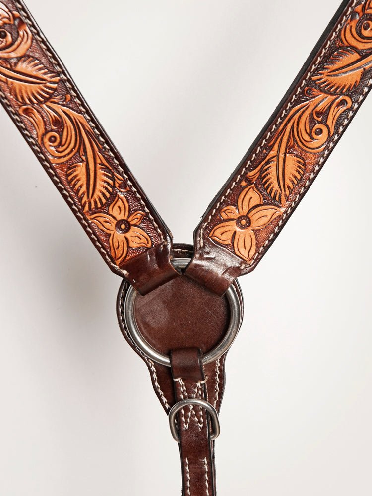 HILASON Western American Leather Horse Headstall & Breast Collar Floral Carved Tack Set Dark Brown