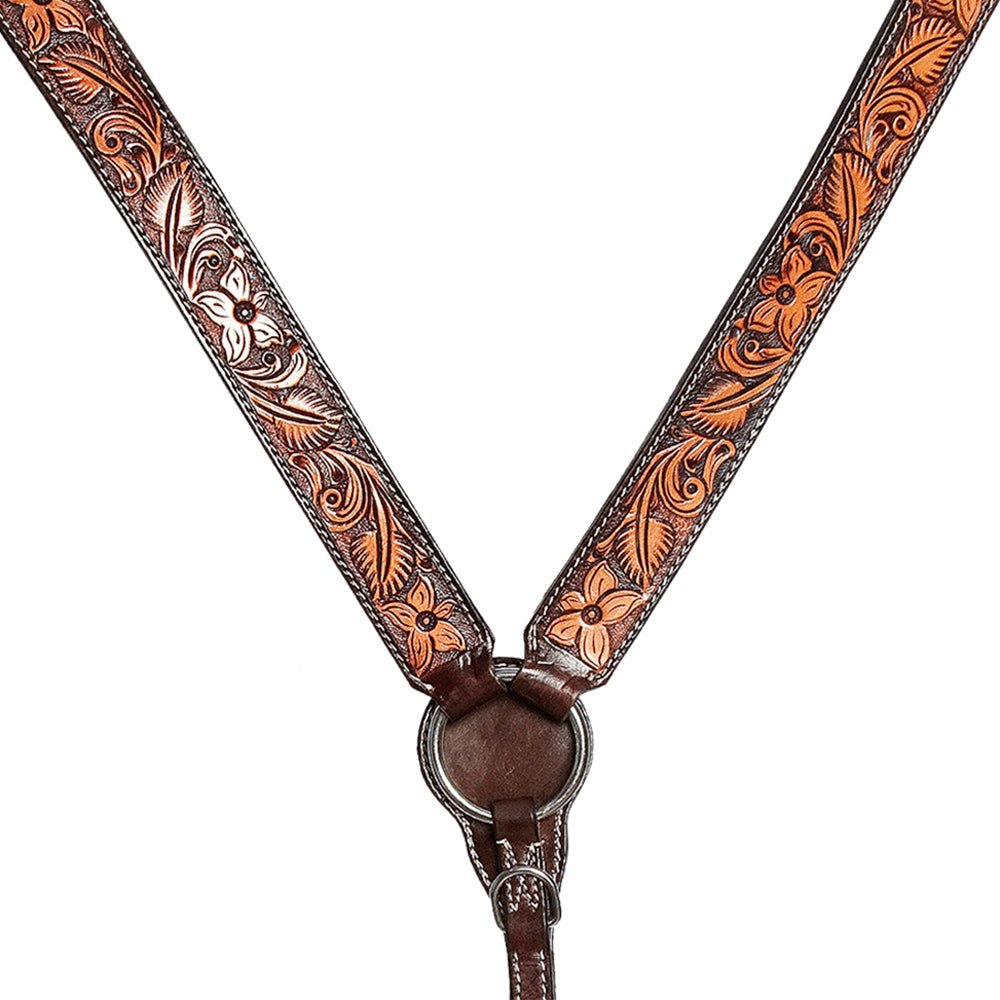 HILASON Western American Leather Horse Headstall & Breast Collar Floral Carved Tack Set Dark Brown