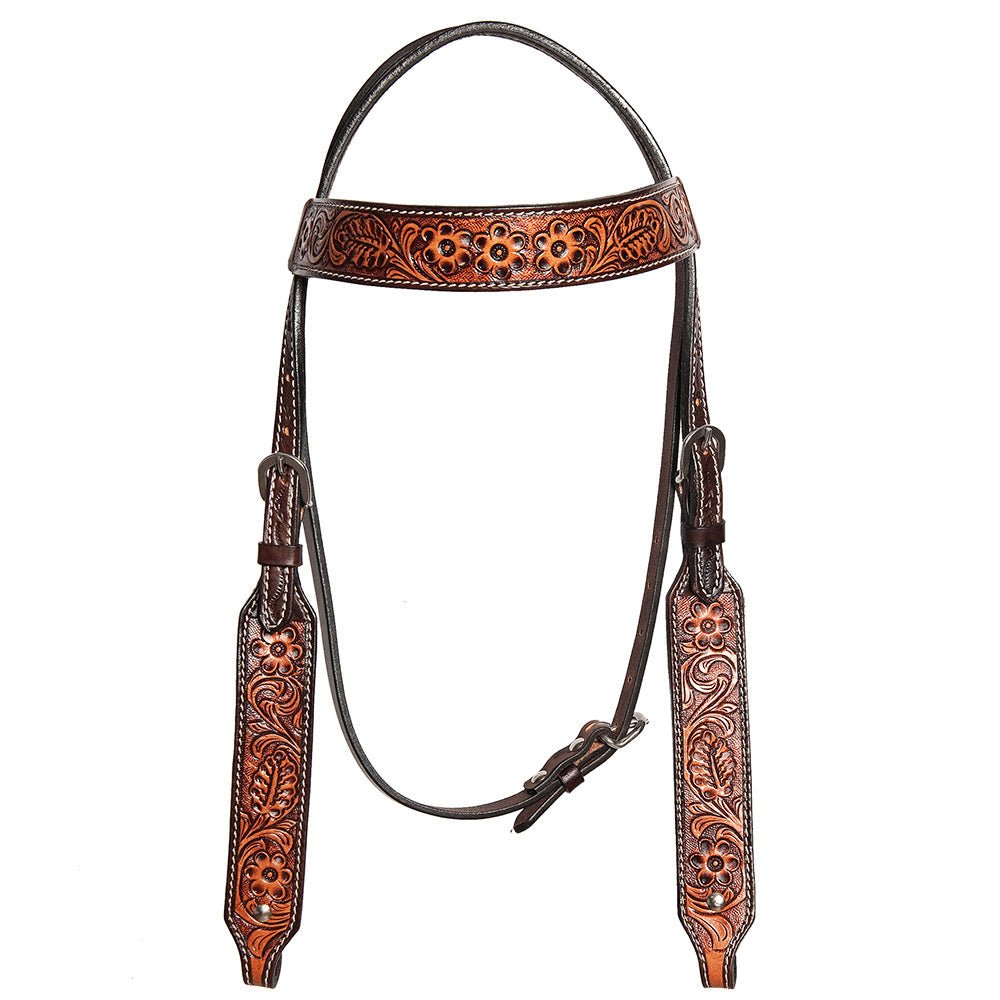 HILASON Western American Leather Horse Headstall & Breast Collar Floral Carved Tack Set Dark Brown