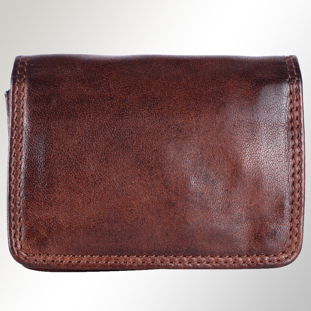 Spaghetti Western Swc445Brn Card-Holder Vintage Handmade Drum Dyed Genuine European Cowhide Leather Women Bag Western Handbag Purse