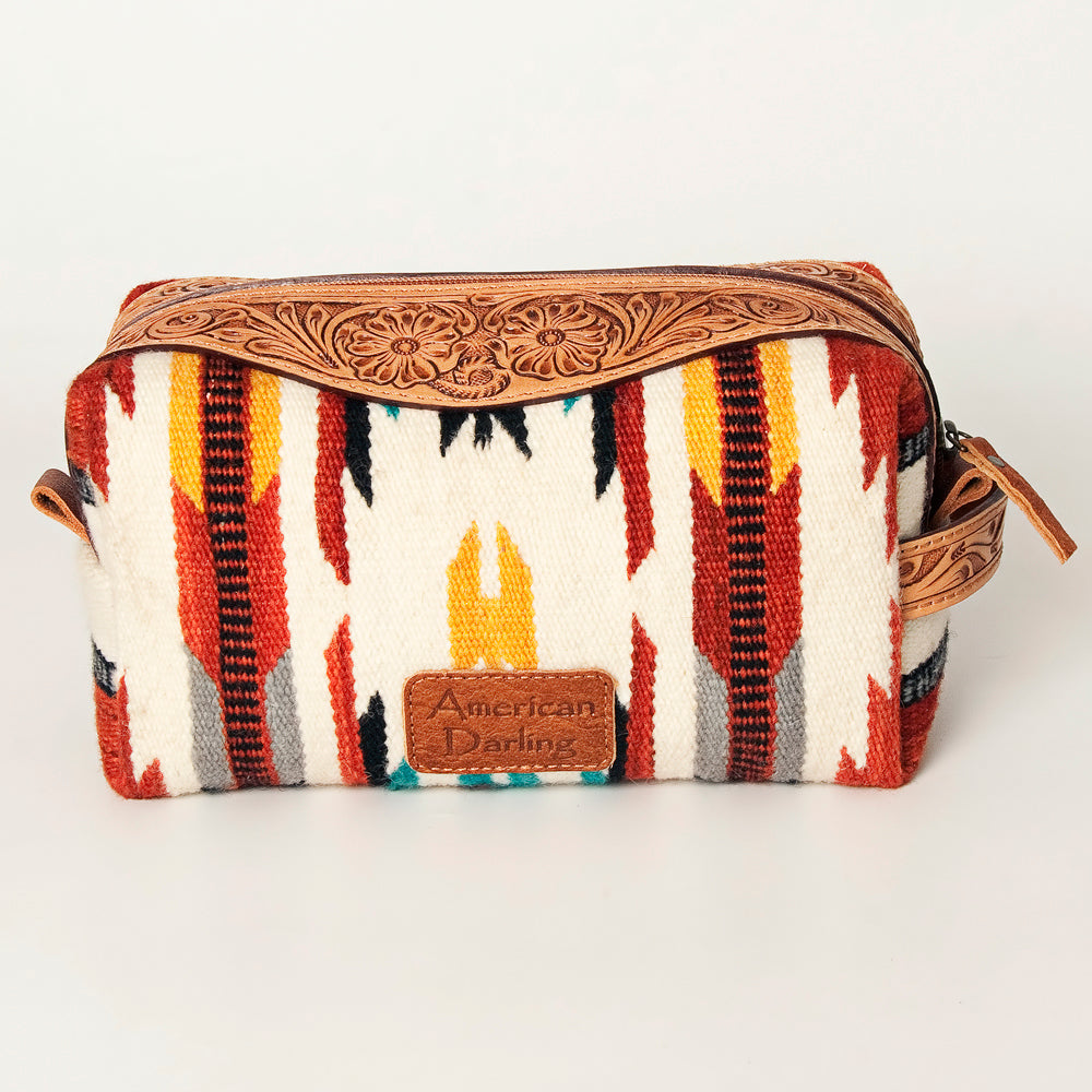 American Darling ADBG995 Toiletry Hand Tooled Saddle Blanket Genuine Leather Women Bag Western Handbag Purse