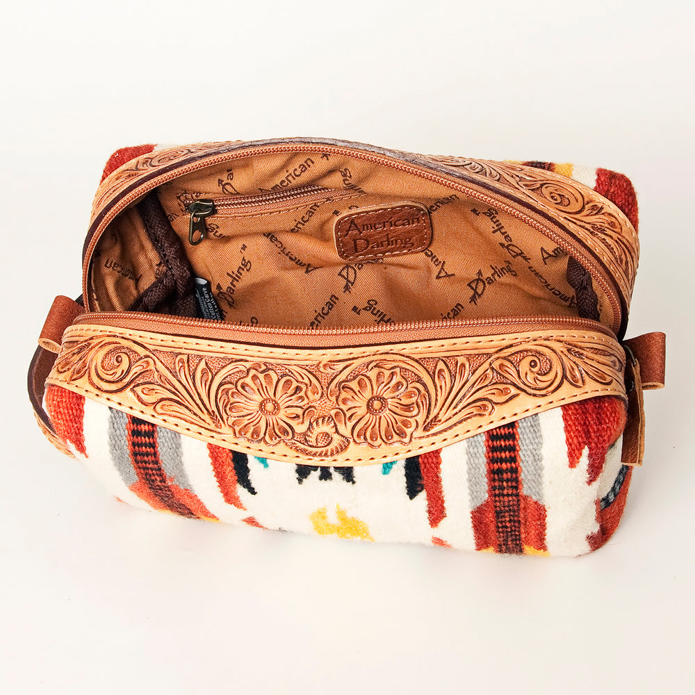 American Darling ADBG995 Toiletry Hand Tooled Saddle Blanket Genuine Leather Women Bag Western Handbag Purse