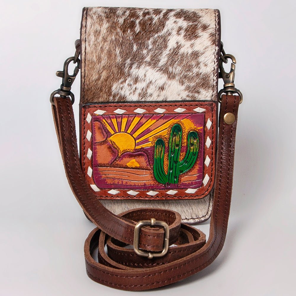 American Darling Cell Phone Holder Hand Tooled Hair-On Genuine Leather Women Bag Western Handbag Purse
