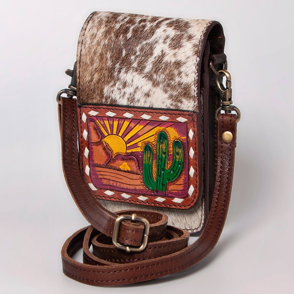 American Darling Cell Phone Holder Hand Tooled Hair-On Genuine Leather Women Bag Western Handbag Purse