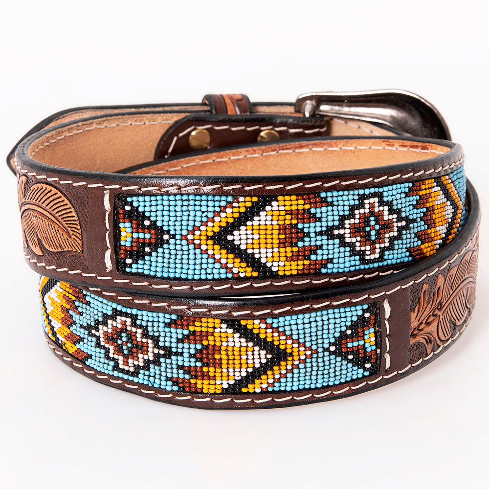 HILASON Western Genuine Leather Belt for Men Women Cowboy Cowgirl Handmade Unisex Full Grain Heavy Duty Tooled Beaded Belt