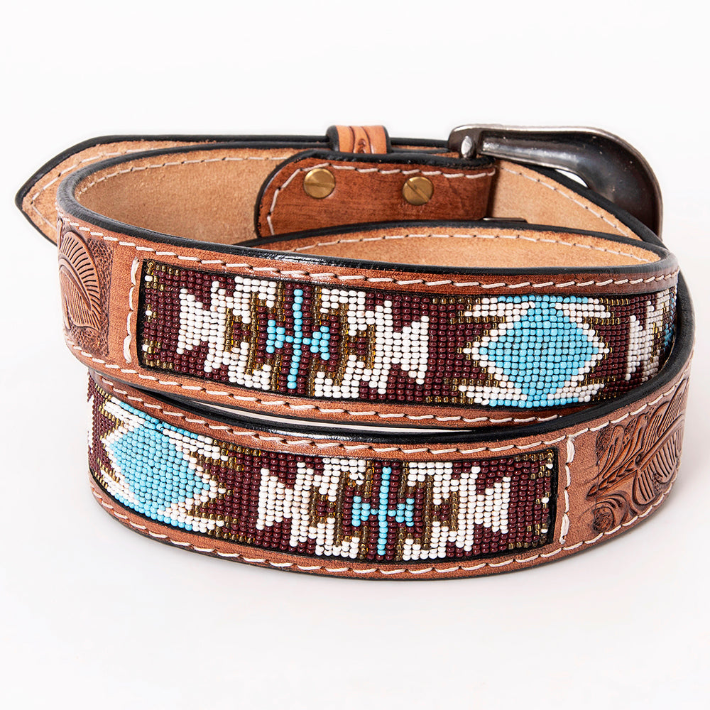 HILASON Western Genuine Leather Belt for Men Women Cowboy Cowgirl Handmade Unisex Full Grain Heavy Duty Tooled Beaded Belt